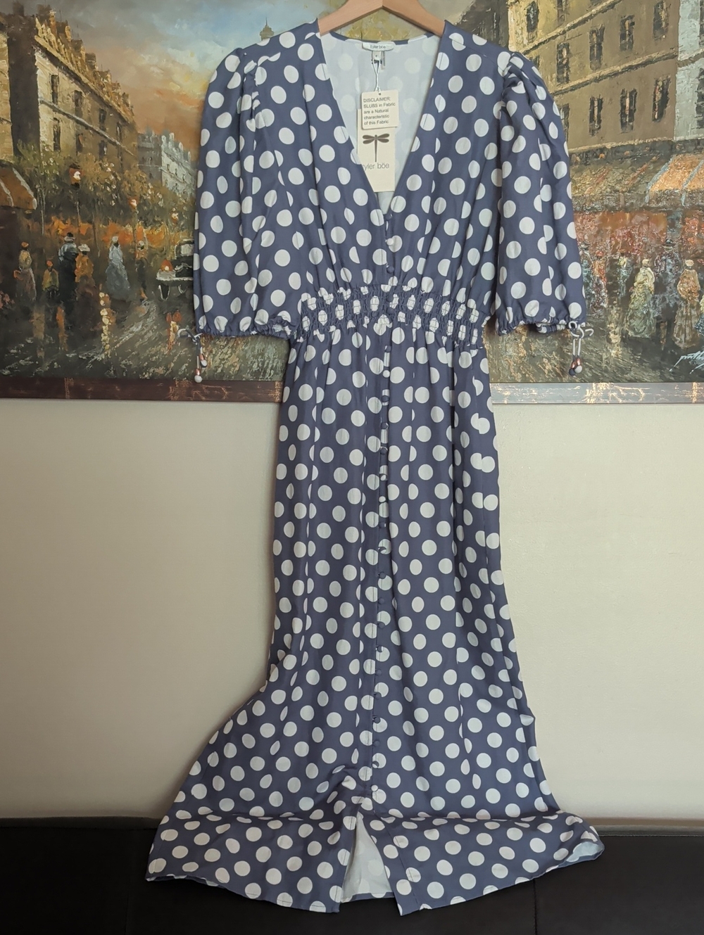 Tyler Boe Polka Dot Puff Sleeve Maxi Dress - Blue & White